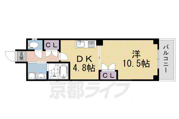 京都市烏丸線 五条駅(京都市営) 徒歩9分 7階建 築19年(1DK/2階)の間取り写真
