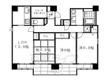 阪急電鉄京都線 大宮駅(京都) 徒歩8分 14階建 築18年(3LDK/14階)の間取り写真