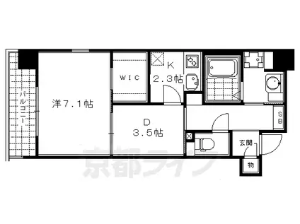 アスヴェル京都烏丸五条(1DK/2階)の間取り写真