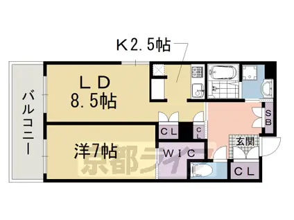 アスヴェル京都烏丸五条(1LDK/8階)の間取り写真