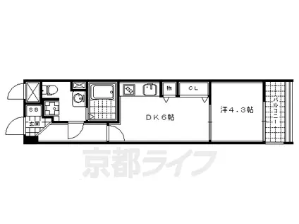 京都市烏丸線 烏丸御池駅 徒歩7分 7階建 築18年(1DK/3階)の間取り写真