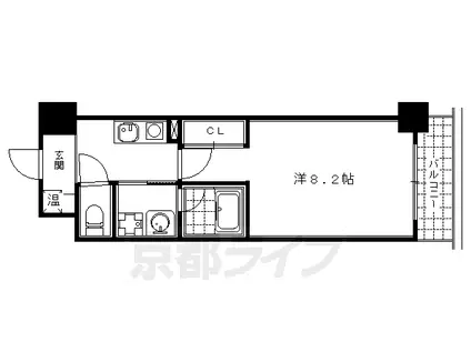 京都市烏丸線 五条駅(京都市営) 徒歩4分 8階建 築18年(1K/7階)の間取り写真