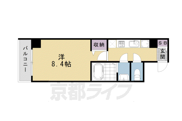 山陰本線 二条駅 徒歩8分 8階建 築19年(1K/5階)の間取り写真