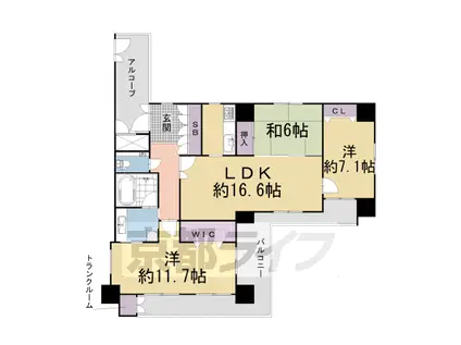 京都市烏丸線 四条駅(京都市営) 徒歩4分 11階建 築26年(3LDK/9階)の間取り写真