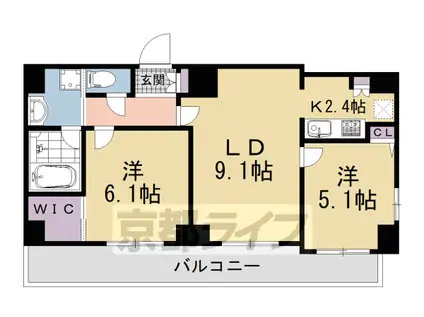 ALTA京都堀川ウインドア(2LDK/11階)の間取り写真