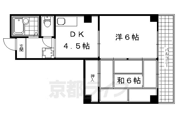 京都市烏丸線 烏丸御池駅 徒歩5分 5階建 築35年(2DK/3階)の間取り写真