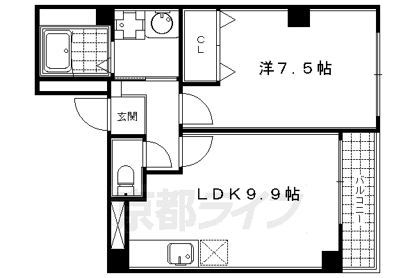 阪急電鉄京都線 大宮駅(京都) 徒歩8分 3階建 築18年(1LDK/3階)の間取り写真