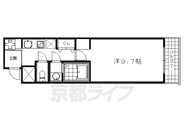 京都市烏丸線 烏丸御池駅 徒歩10分 5階建 築18年(1K/4階)の間取り写真