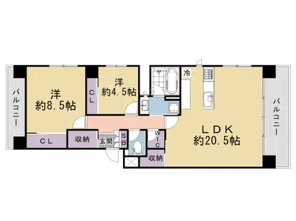 京都市烏丸線 烏丸御池駅 徒歩5分 11階建 築26年(2LDK/2階)の間取り写真