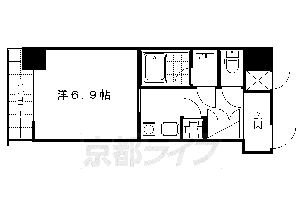 阪急電鉄京都線 京都河原町駅 徒歩4分 13階建 築18年(1K/11階)の間取り写真