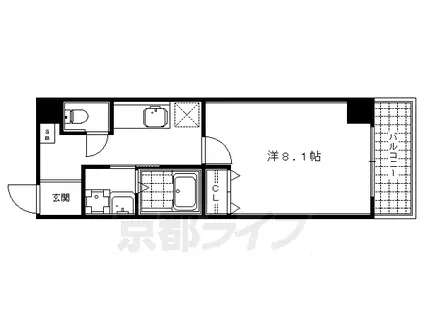 京都市烏丸線 烏丸御池駅 徒歩9分 5階建 築17年(1K/3階)の間取り写真