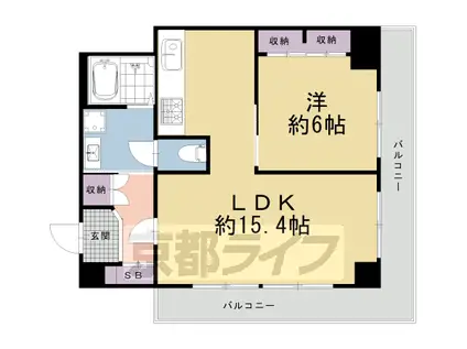 京都市烏丸線 烏丸御池駅 徒歩7分 10階建 築45年(1LDK/9階)の間取り写真