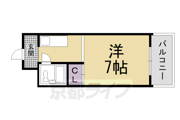 京都市烏丸線 四条駅(京都市営) 徒歩7分 7階建 築37年(1K/3階)の間取り写真
