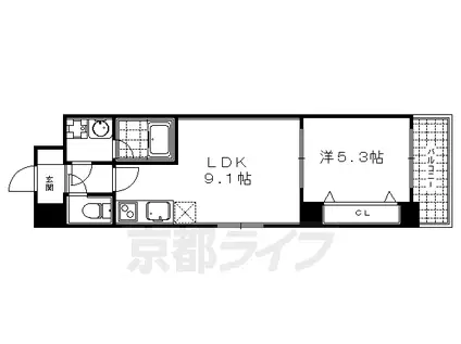 京都市烏丸線 烏丸御池駅 徒歩5分 5階建 築17年(1LDK/5階)の間取り写真