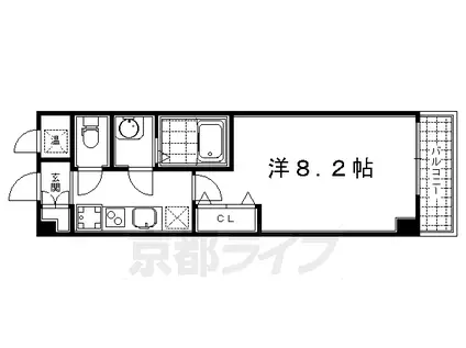 京都市烏丸線 四条駅(京都市営) 徒歩8分 5階建 築16年(1K/4階)の間取り写真
