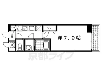京都市烏丸線 四条駅(京都市営) 徒歩8分 5階建 築17年(1K/3階)の間取り写真