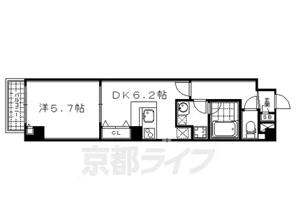 京都市烏丸線 四条駅(京都市営) 徒歩8分 5階建 築17年(1DK/2階)の間取り写真