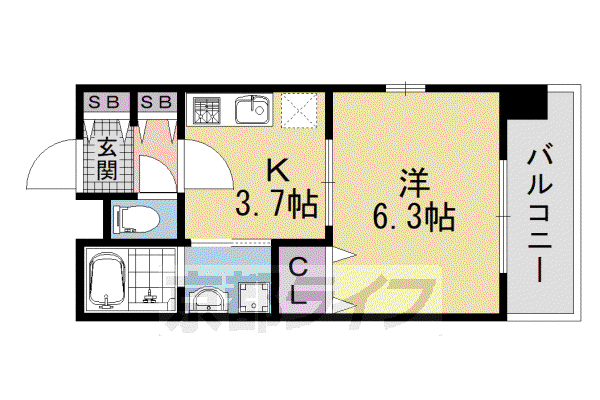 京阪電気鉄道京阪線 清水五条駅 徒歩4分 4階建 築17年(1K/3階)の間取り写真