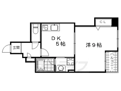 京都市烏丸線 四条駅(京都市営) 徒歩3分 5階建 築16年(1DK/5階)の間取り写真