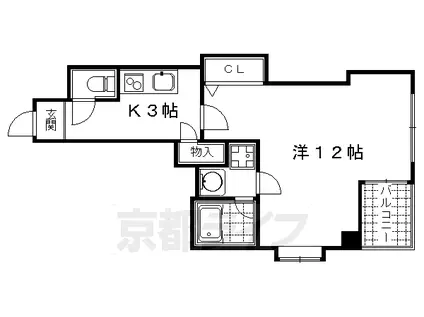 京都市烏丸線 四条駅(京都市営) 徒歩3分 5階建 築16年(1K/2階)の間取り写真