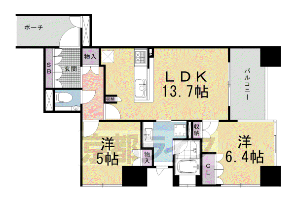 プレティナージュ御池東洞院(2LDK/3階)の間取り写真
