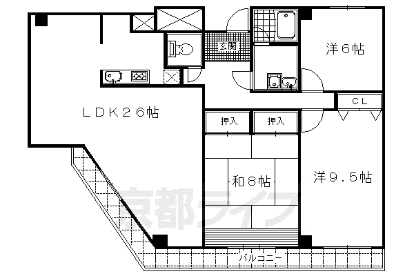 京都市烏丸線 今出川駅 徒歩13分 11階建 築37年(3LDK/8階)の間取り写真