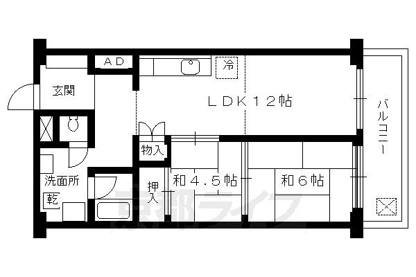 叡山電鉄 一乗寺駅 徒歩7分 7階建 築51年(2LDK/4階)の間取り写真