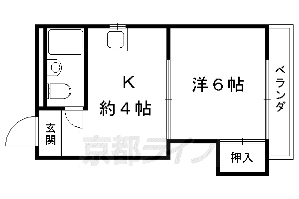 京都市烏丸線 北大路駅 徒歩7分 4階建 築44年(1DK/2階)の間取り写真