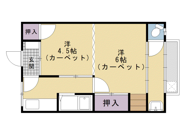 叡山電鉄 二軒茶屋駅(京都) 徒歩29分 2階建 築49年(2K/2階)の間取り写真