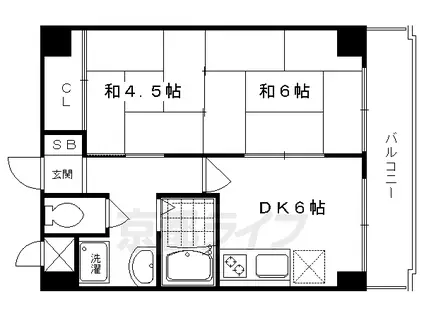 阪急電鉄京都線 西院駅(阪急) 徒歩4分 6階建 築39年(2DK/4階)の間取り写真
