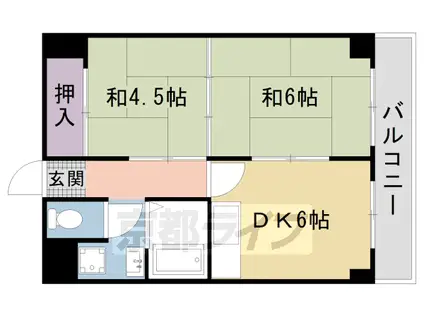 阪急電鉄京都線 西院駅(阪急) 徒歩4分 6階建 築39年(2DK/5階)の間取り写真