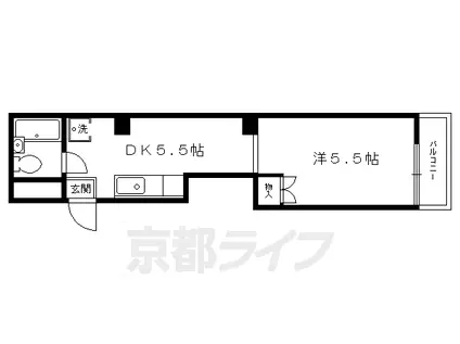 京福北野線 北野白梅町駅 徒歩14分 8階建 築38年(1DK/4階)の間取り写真
