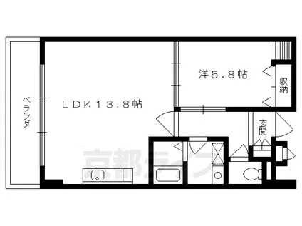 叡山電鉄 修学院駅 徒歩1分 6階建 築33年(1LDK/3階)の間取り写真