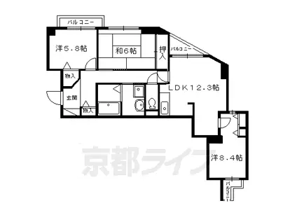 京都市烏丸線 今出川駅 徒歩12分 10階建 築29年(3LDK/8階)の間取り写真