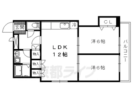 山陰本線 二条駅 徒歩13分 3階建 築39年(2LDK/2階)の間取り写真