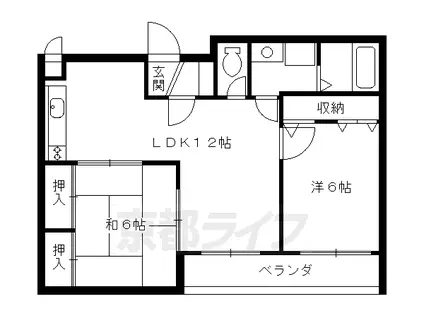 京福北野線 北野白梅町駅 徒歩4分 3階建 築33年(2LDK/2階)の間取り写真