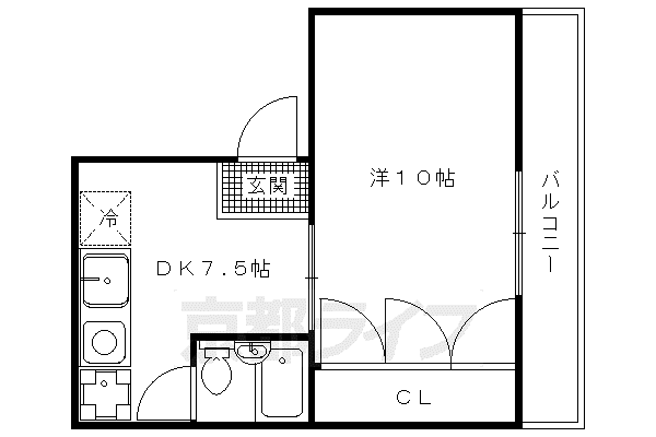 京福北野線 北野白梅町駅 徒歩3分 4階建 築48年(1DK/4階)の間取り写真
