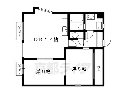 京都市烏丸線 北大路駅 徒歩18分 3階建 築35年(2LDK/1階)の間取り写真
