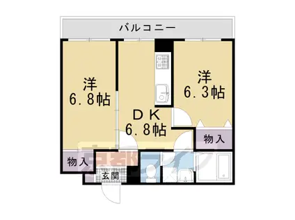 京都市烏丸線 北大路駅 徒歩23分 4階建 築33年(2DK/4階)の間取り写真