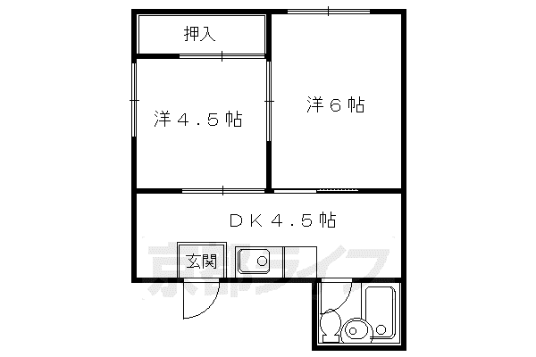 京都市東西線 蹴上駅 徒歩21分 3階建 築39年(2DK/2階)の間取り写真