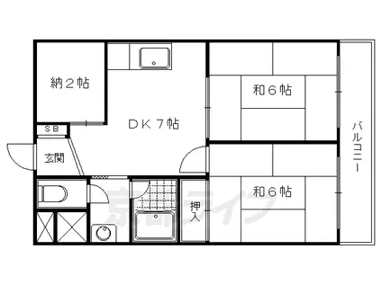 京阪電気鉄道鴨東線 出町柳駅 徒歩12分 5階建 築46年(2DK/3階)の間取り写真