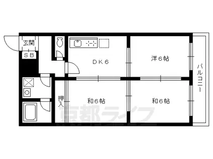 叡山電鉄 元田中駅 徒歩17分 3階建 築33年(3DK/3階)の間取り写真