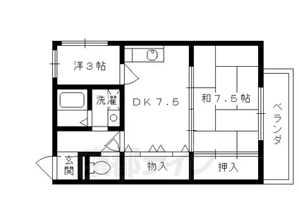 叡山電鉄 茶山・京都芸術大学駅 徒歩11分 2階建 築32年(2DK/2階)の間取り写真