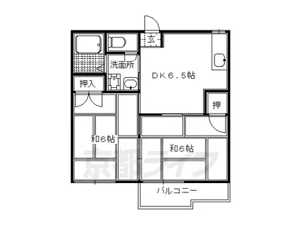 京都市烏丸線 北大路駅 徒歩25分 2階建 築39年(2DK/2階)の間取り写真