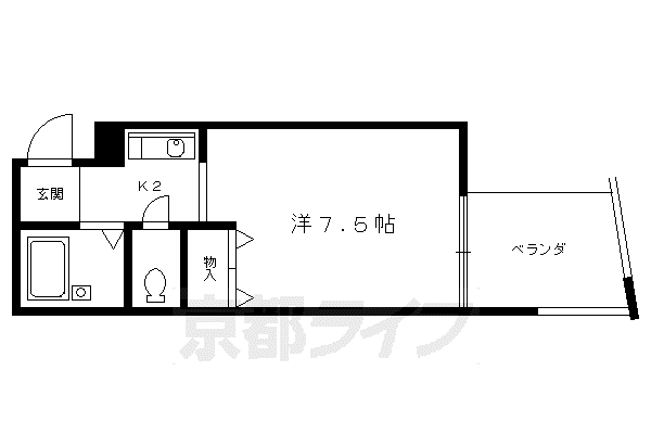 京都市烏丸線 北大路駅 徒歩15分 4階建 築34年(1K/4階)の間取り写真