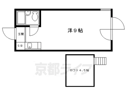 叡山電鉄 宝ケ池駅 徒歩2分 4階建 築48年(1K/2階)の間取り写真