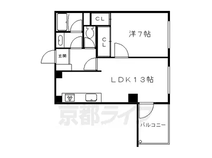 レヴィア北白川(1LDK/4階)の間取り写真