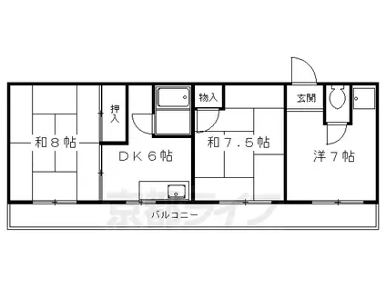 叡山電鉄 修学院駅 徒歩8分 3階建 築54年(3DK/3階)の間取り写真