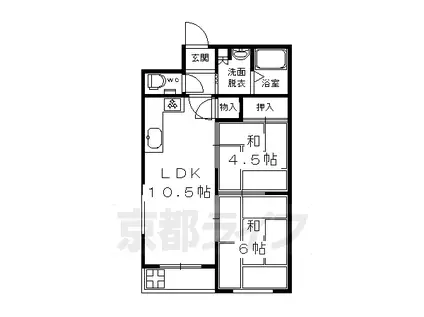 叡山電鉄 一乗寺駅 徒歩7分 3階建 築40年(2LDK/2階)の間取り写真