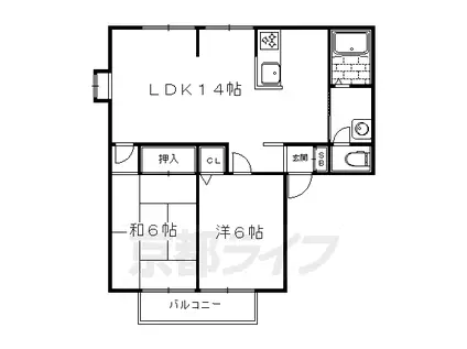 叡山電鉄 三宅八幡駅 徒歩2分 2階建 築34年(2LDK/2階)の間取り写真